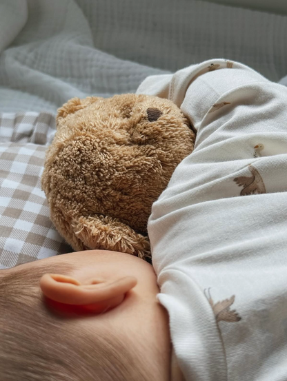 Moonie Medvedek 2.0 Organic Cappuccino - Plišasti medvedek z melodijo in nočno lučko